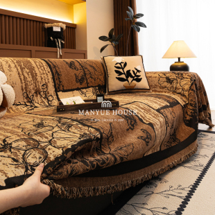 蔓越家 中古花影 复古高级感沙发套客厅沙发盖巾沙发套罩巾坐垫子