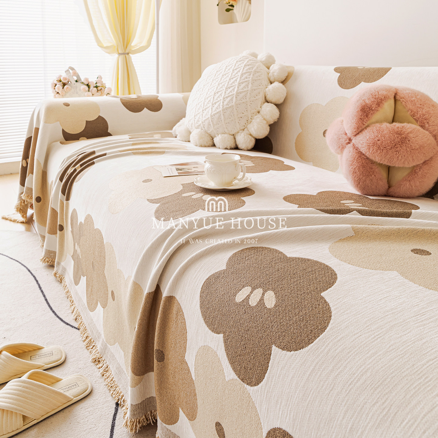 蔓越家 奶油色雪尼尔沙发巾盖布四季通用防猫抓一片式沙发垫套罩,居家布艺,沙发套,淘宝优惠券,粉丝福利购,淘宝优惠卷