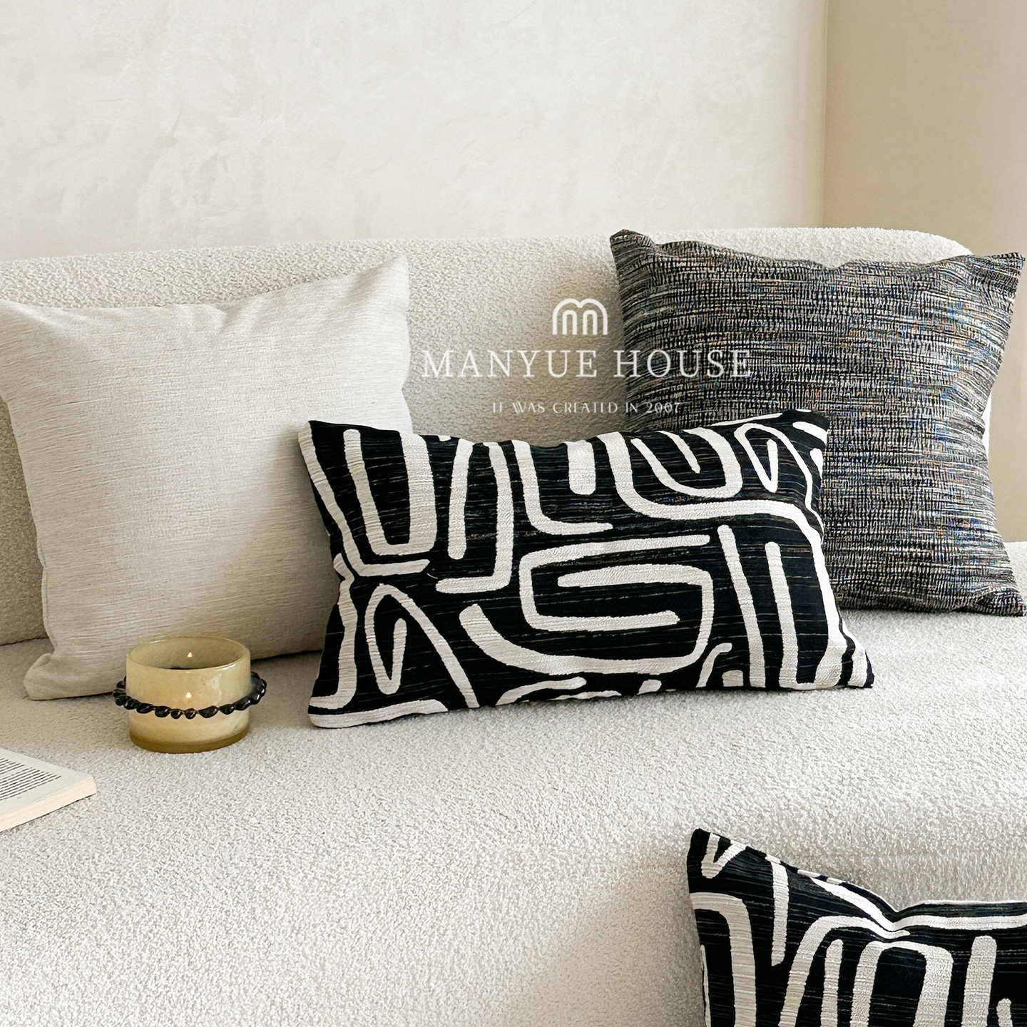蔓越家 简约抽象线条抱枕客厅沙发黑白腰靠民宿卧室床头靠垫含芯,居家布艺,靠垫/抱枕,淘宝优惠券,粉丝福利购,淘宝优惠卷