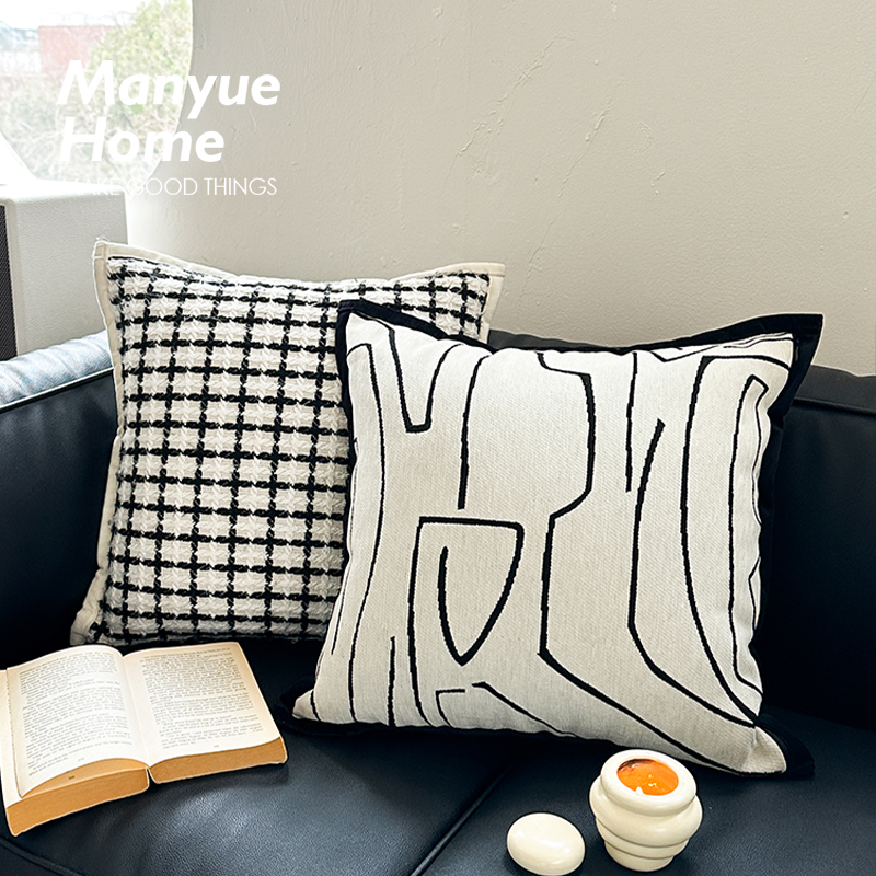 抱枕套不含芯样板间格纹腰靠枕