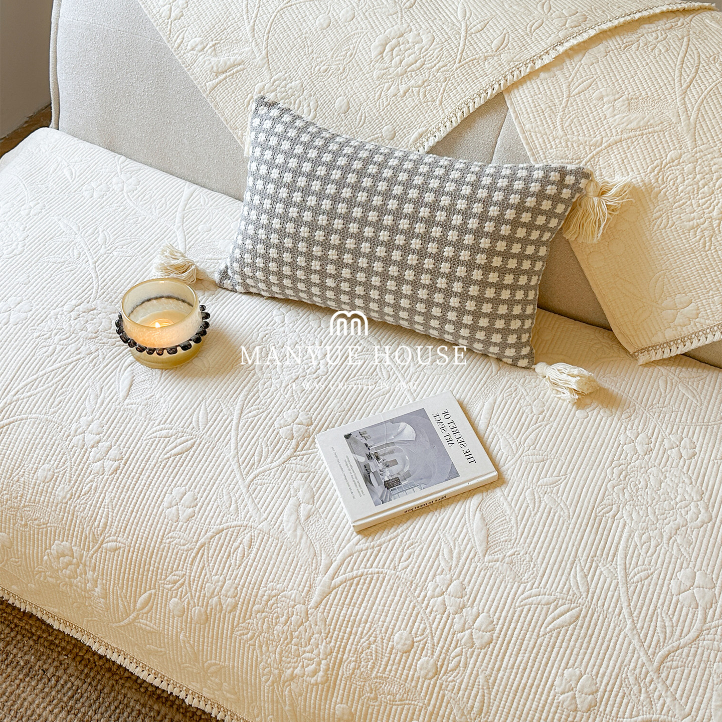 蔓越家 纯棉水洗棉 新中式花鸟绗绣全棉沙发垫靠背巾沙发套罩盖布,居家布艺,沙发垫,淘宝优惠券,粉丝福利购,淘宝优惠卷