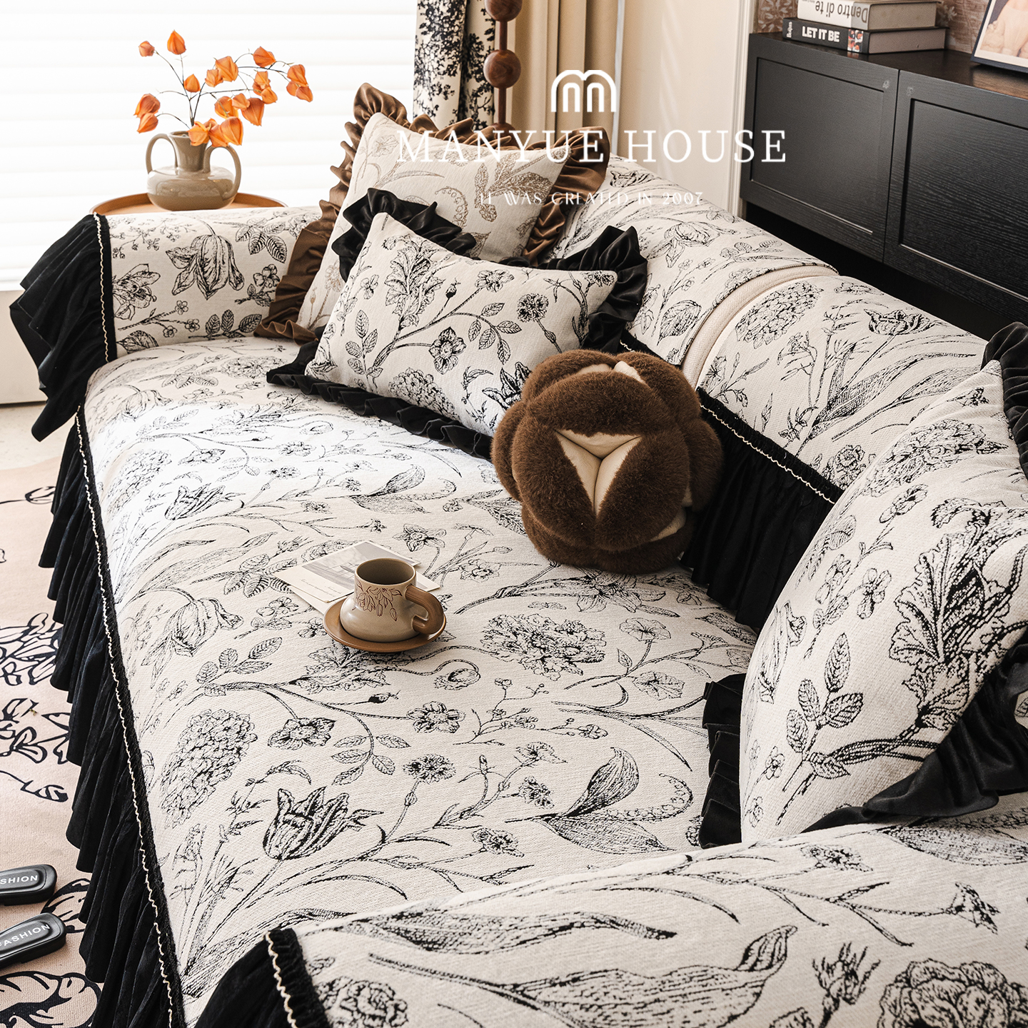 蔓越家法式雪尼尔沙发盖巾防滑