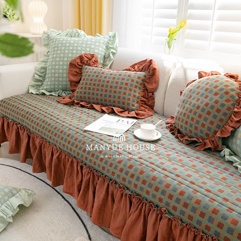 蔓越家 复古水洗棉沙发垫客厅沙发套罩巾通用法式垂边座垫加厚垫,居家布艺,沙发垫,淘宝优惠券,粉丝福利购,淘宝优惠卷