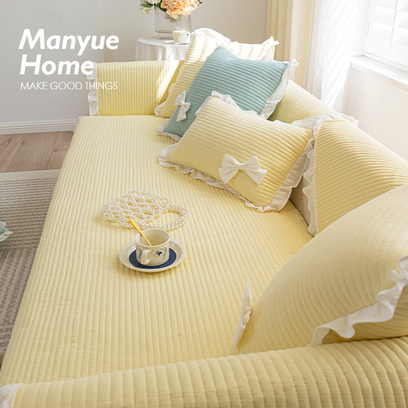 蔓越家 元气少女 ins风蝴蝶结水洗全棉沙发垫沙发套罩靠背巾垫布,居家布艺,沙发垫,淘宝优惠券,粉丝福利购,淘宝优惠卷