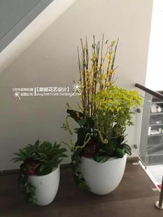 大型落地花艺 楼梯转角摆放h花 大盆插花 阳台仿真绿植大盆花组合