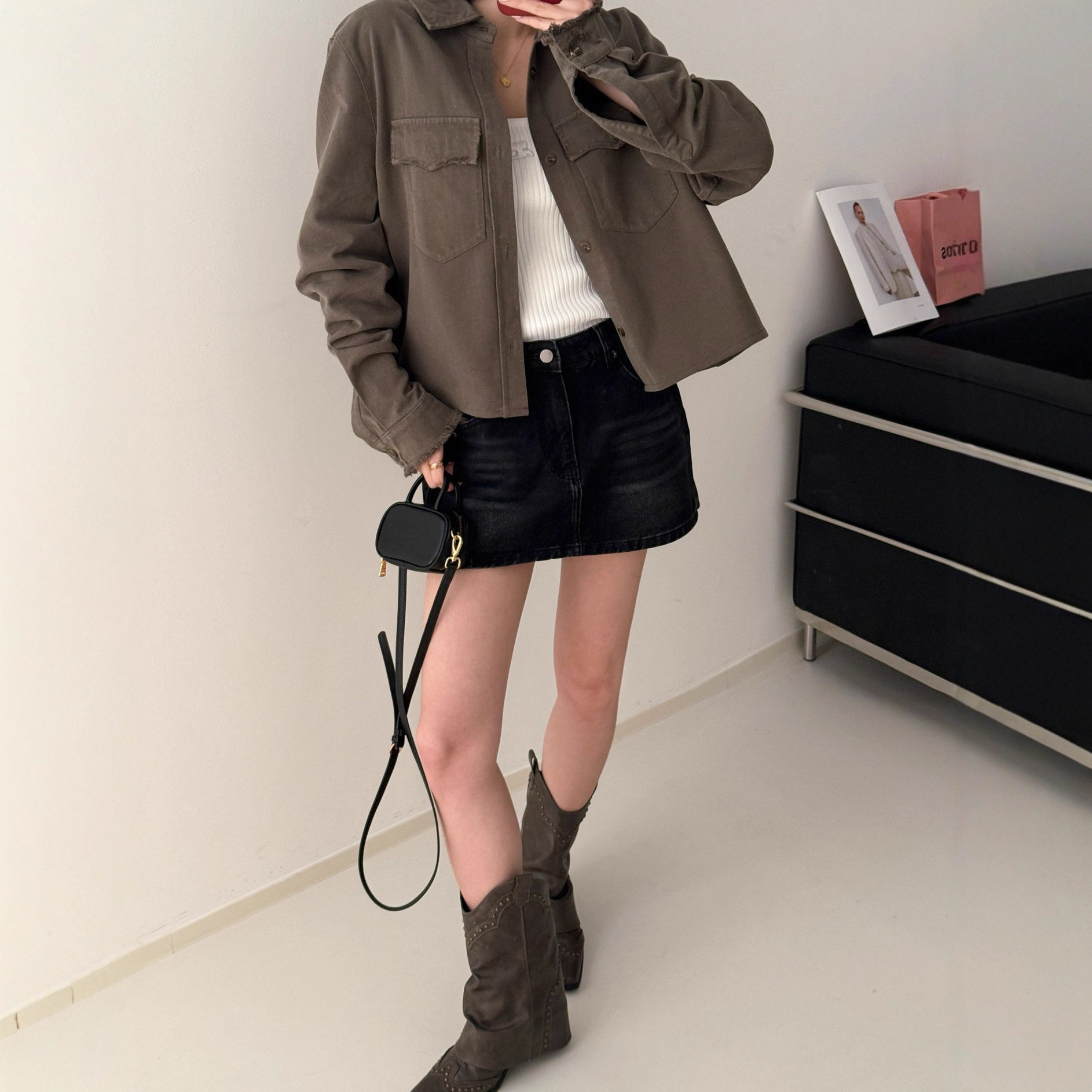 Ac家2025秋季男女同款复古风宽松外套纯色做旧长袖T恤上衣夹克女