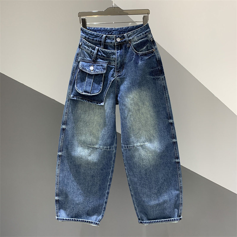 2025年秋季新款个性贴布做旧水洗牛仔直筒裤女遮肉百搭阔腿拖地裤,女装/女士精品,牛仔裤,淘宝优惠券,粉丝福利购,淘宝优惠卷