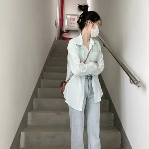 防晒衬衫外套女夏季薄款外搭衬衣宽松休闲上衣白色中长款开衫衬衣