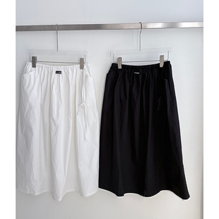 M家南油高货明星同款 字母贴布花边质感松紧腰百褶a字半身裙xy5012