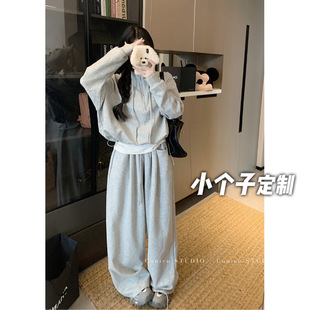 150小矮个子运动休闲套装女秋宽松卫衣上衣高腰抽绳阔腿裤两件套