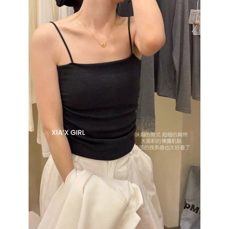 纯欲磨毛褶皱吊带背心女秋冬内搭带胸垫甜辣妹显瘦美背百搭上衣潮