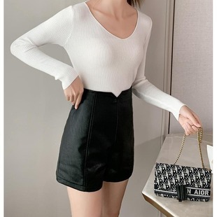 时尚 百搭皮短裤 高腰显瘦皮休闲字裤 秋冬季 阔腿舒适 女2025新款