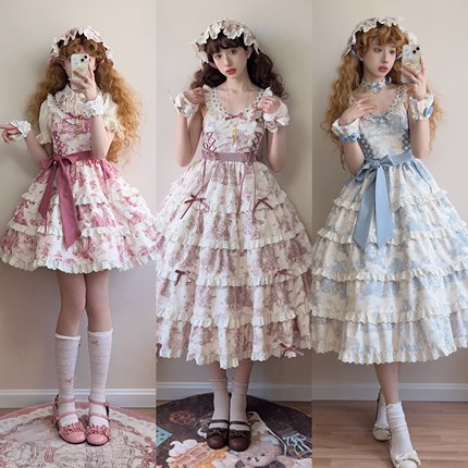 【墙叔原创】葡萄月令. 可调节长度JSK/短袖OP墙叔原创印花Lolita