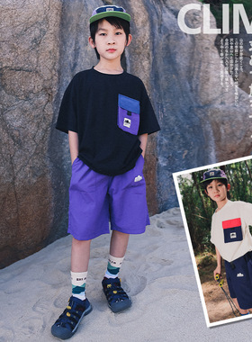男童套装2026夏季新款山系户外儿童短袖t恤中大童撞色运动套装帅