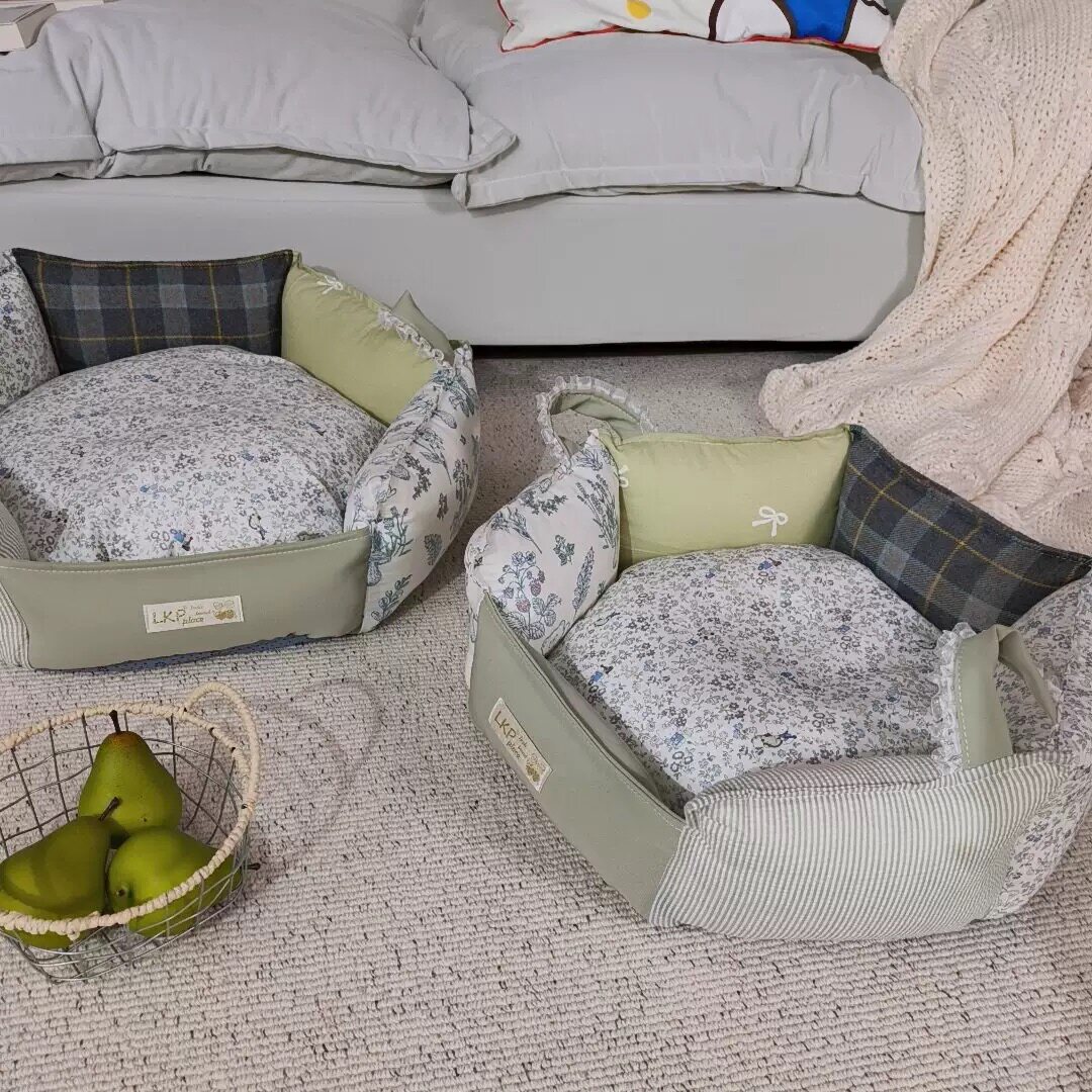 狗窝春夏新品棉质四季可拆洗宠物猫窝狗窝花瓣窝提篮手拎布艺内胆