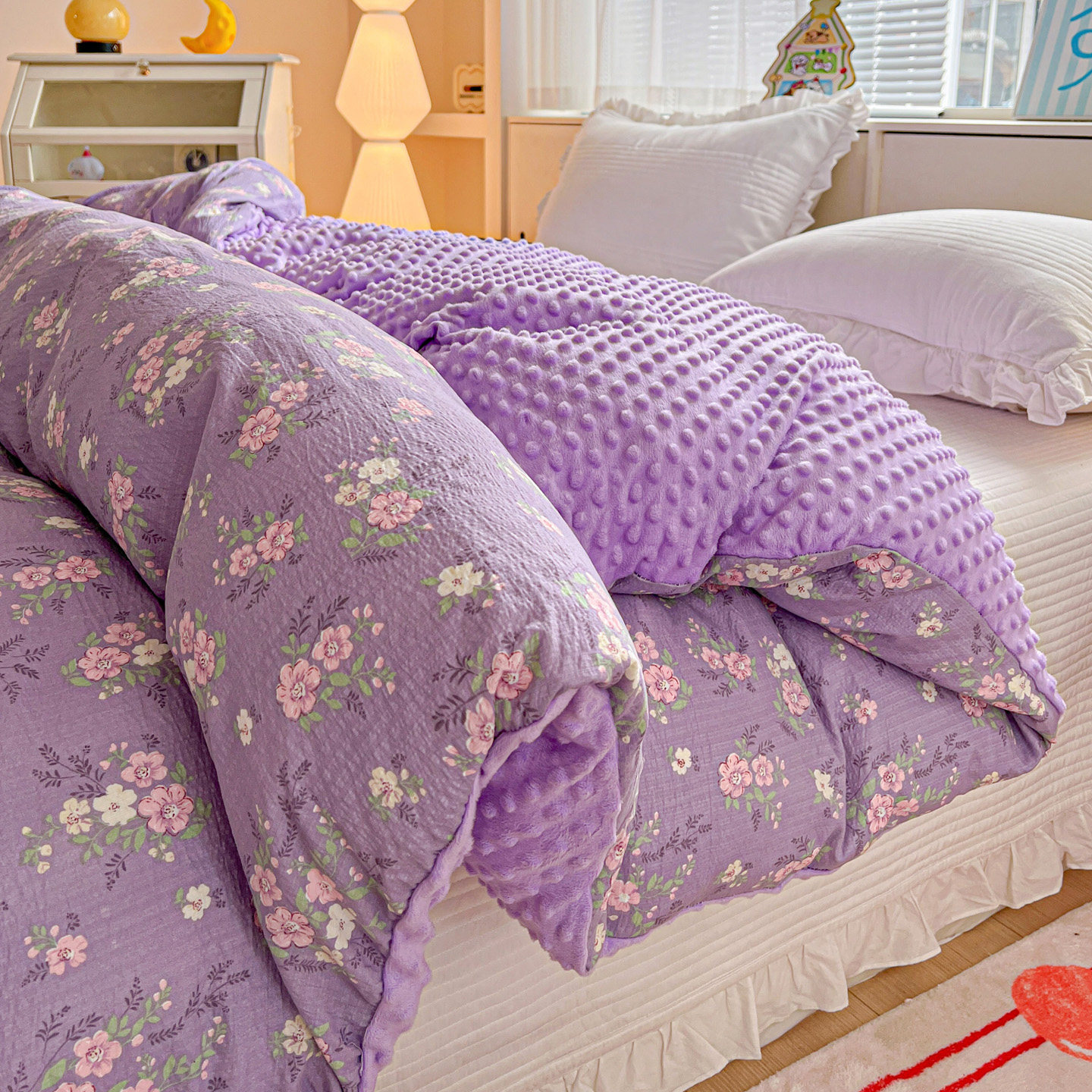 单面绒一面双层软纱一面豆豆绒加绒加厚牛奶绒不掉毛被套双面被罩,床上用品,被套,淘宝优惠券,粉丝福利购,淘宝优惠卷