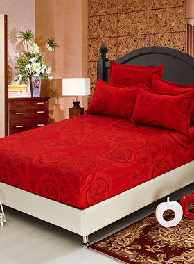 结婚庆大红色床罩单件床笠席梦思保护套防滑床垫套子1.5m1.8m2米