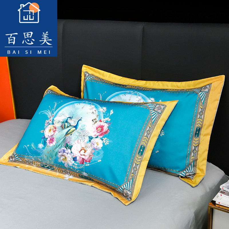 新款水洗柔丝棉单件枕套一对装时尚复古风柔软透气双人枕用枕头罩