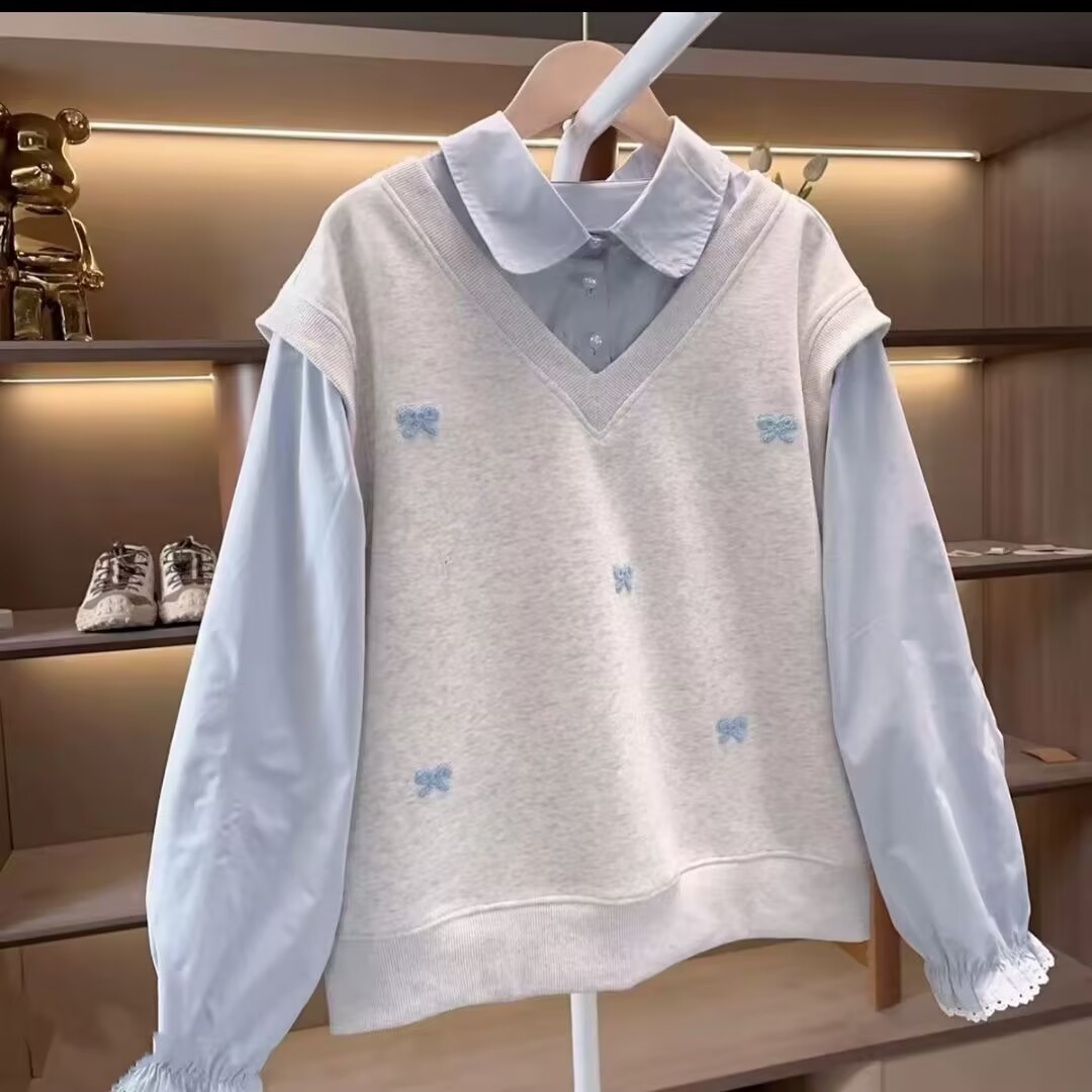 女童春秋假两件娃娃领韩版卫衣