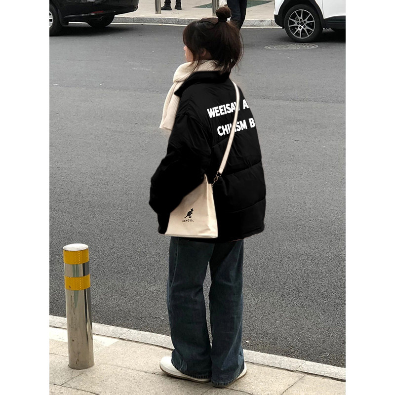 黑色立领秋冬加绒加厚羽绒棉服女棉衣/棉服