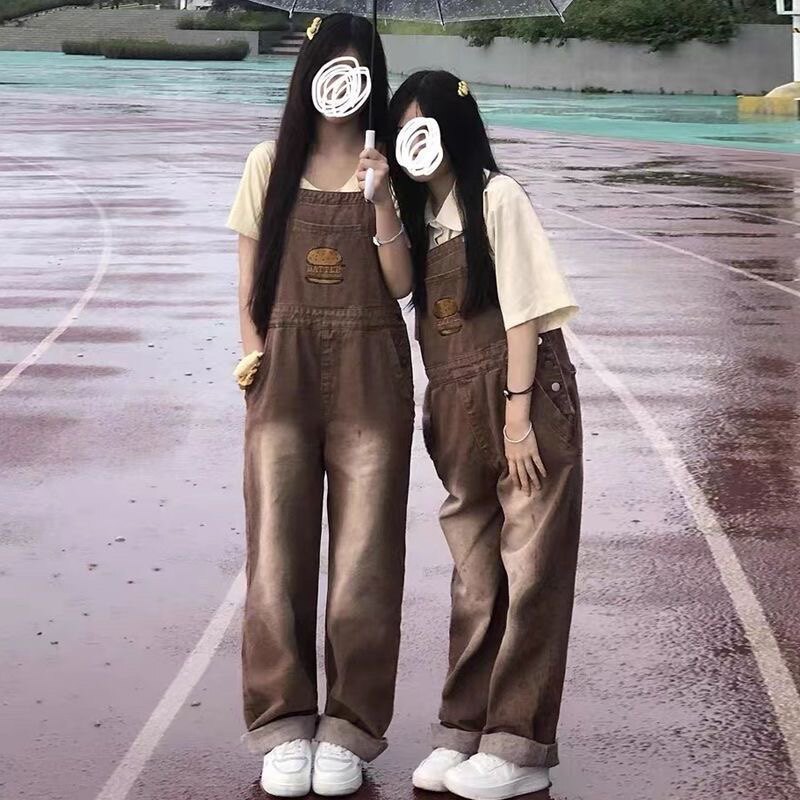 美式复古薄款背带裤长裤
