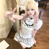 法式 衬衫 泡泡袖 次时代 小衫 学院风Polo领波点短袖 女夏季 掐腰上衣