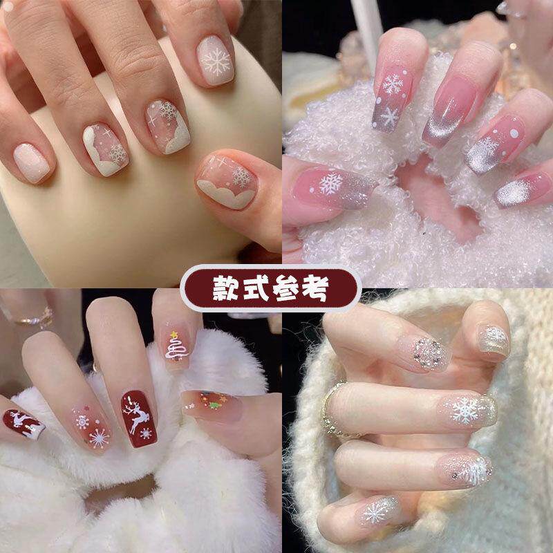 美甲网红白色雪花贴纸秋冬新款圣诞节贴花背胶百搭指甲贴片装饰品