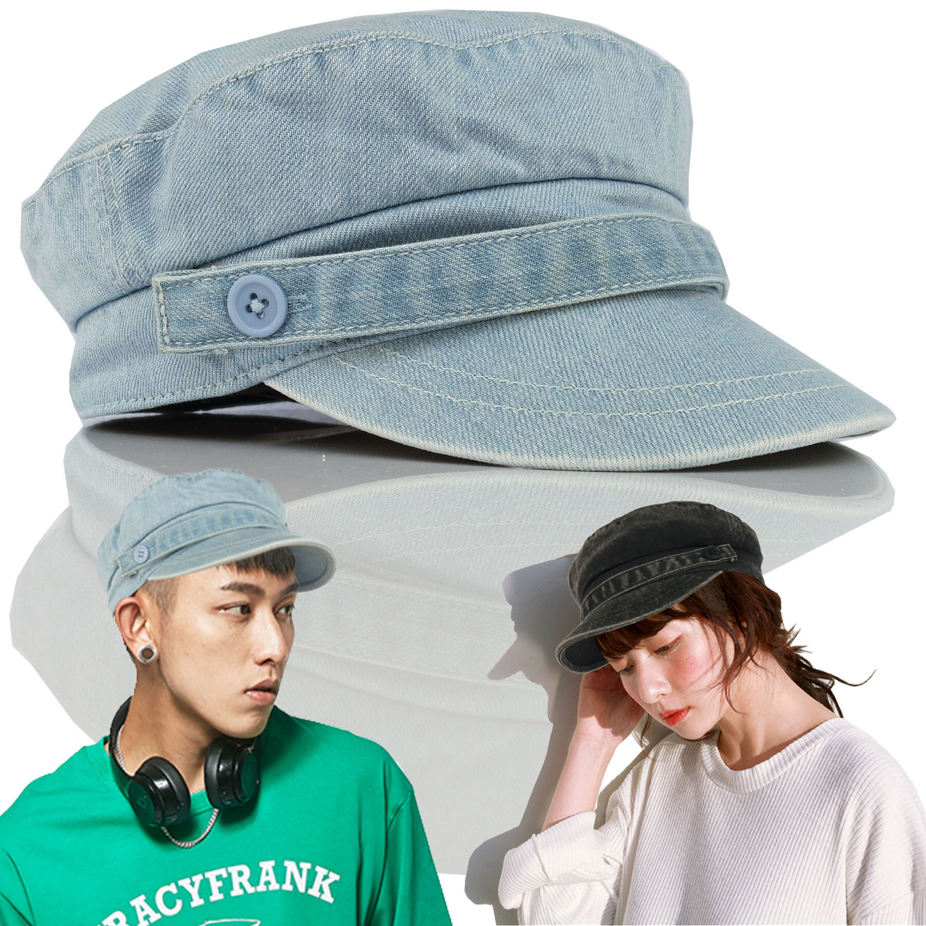 平顶帽报童帽牛仔蓝女英伦原宿春秋夏复古纯棉帽子男日系时尚百搭