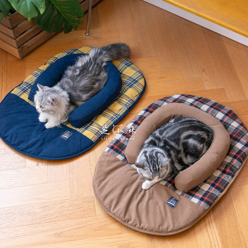 nekofever复古格纹猫体工学垫猫咪趴趴垫四季通用可拆洗宠物睡垫