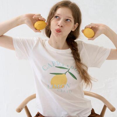 舒适柠檬印花夏日修身两色纯棉