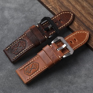 手工对折头层牛皮表带20 22 24MM适配水鬼日志手表复古真皮表链