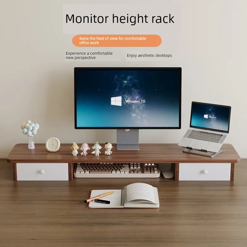 电脑显示器高架办公桌面收纳盒收纳架桌面屏幕高架Pad支架