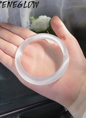 天然猫眼石水晶高冰白月光荔枝冻玛瑙女圆条玉髓玉镯镯子翡翠手镯