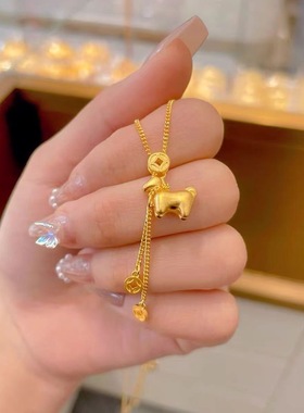 古法沙金马上有钱项链女款防真黄金可爱百搭锁骨链简约送女友礼物