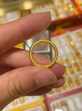 古法卷草纹素圈戒指男女情侣款越南沙金仿真黄金小众设计指环礼物