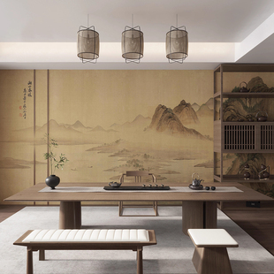 东方美学宋氏风格山水禅意壁布壁纸茶室背景民宿餐厅包厢定制壁画