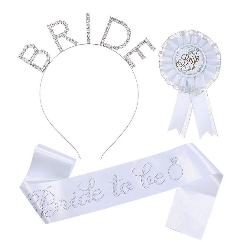 欧美时尚合金字母烫钻肩带发箍蕾丝徽章 水钻Bride to be绶带礼仪