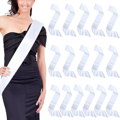 空白色丁布缎面肩带礼仪带白色腰带单身派对选美舞会装饰厂家logo