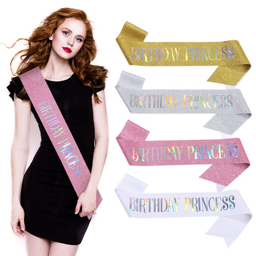 欧美时尚生日派对金葱肩带礼仪带 birthday princess公主腰带绶带