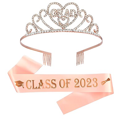 2023年毕业派对皇冠肩带套装合金水钻字母graduated头饰礼仪带