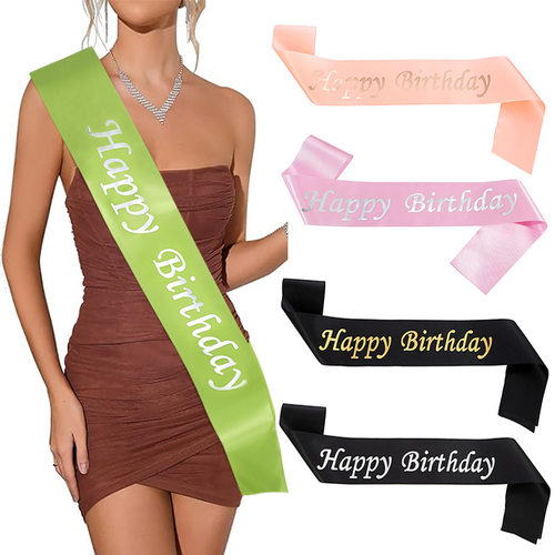 生日快乐happy birthday肩带色丁布女式柔软缎面腰带生日派对用品