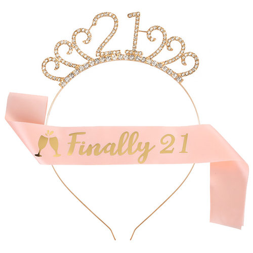 21岁生日发箍肩带套装 Finally 21腰带礼仪带派对用品数字皇冠女