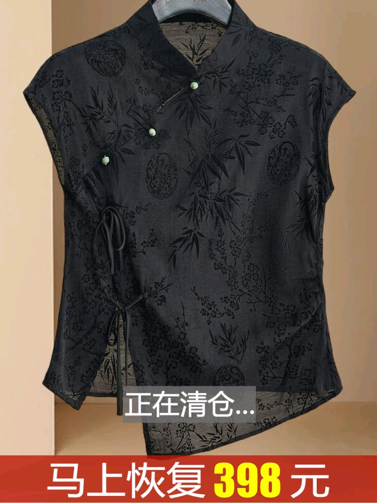 면 린넨 셔츠 린넨 2024 신상 여성 여름 신작 중식 상의 민족 스타일 작은 셔츠 치파오