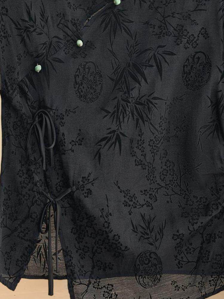 면 린넨 셔츠 린넨 2024 신상 여성 여름 신작 중식 상의 민족 스타일 작은 셔츠 치파오