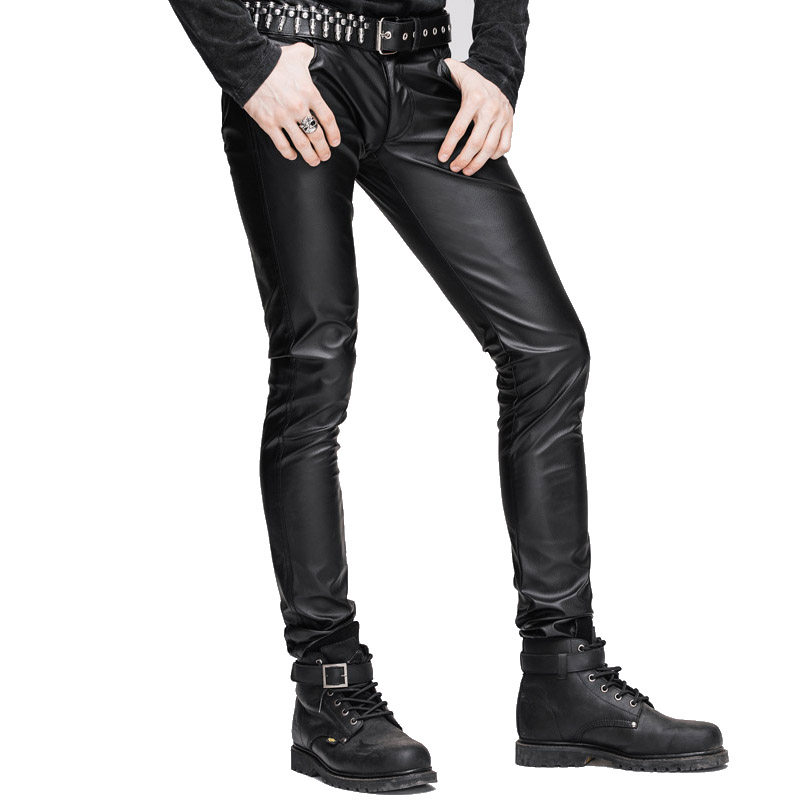 IRON OLD MAN EUROPEAN AND AMERICAN STREET TIDE STREET PUNK MOTORCYCLE LEATHER PANTS ROCK ROCK PERFORMANCE VERSATILE SKINNY LEATHER PANTS