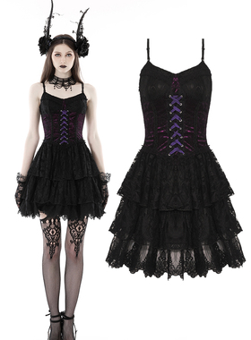 DARK IN LOVE哥特女装暗黑性感黑紫色蕾丝吊带连衣裙DW769