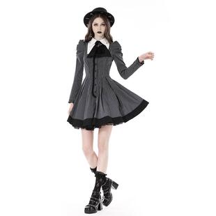 欧美个性 原创黑白条纹学院风连衣裙DW845