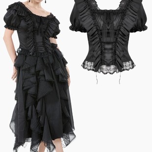 DARK IN LOVE哥特女装 浪漫洛可可蕾丝褶边上衣TW649