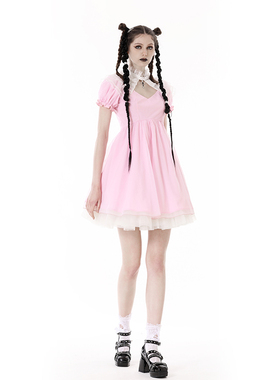 DARK IN LOVE 个性哥特式洛丽塔交叉粉色白色公主裙DW807PK