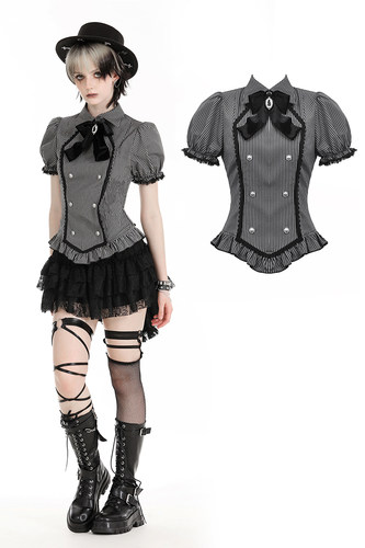 哥特女装暗黑风蝴蝶结收腰条纹